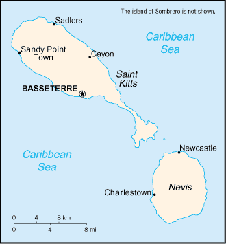Map of Saint Kitts, Nevis